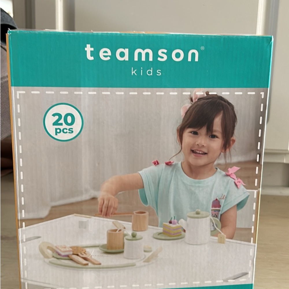 Kids Wooden Tea Set - Cream and Tan